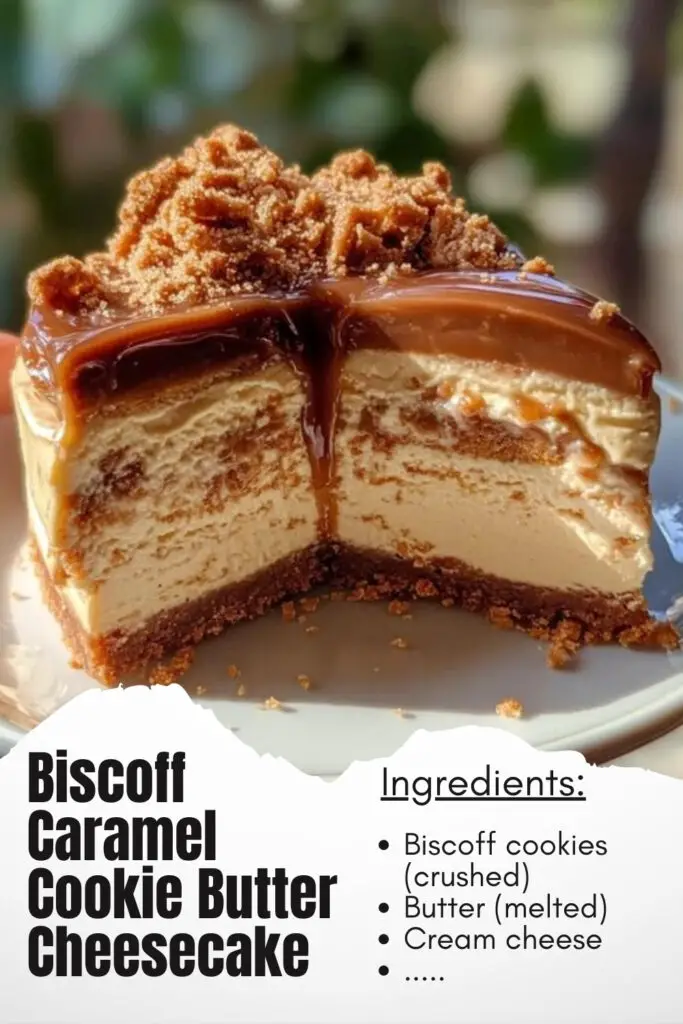 Indulge in this Decadent Biscoff Caramel Cookie Butter Cheesecake Recipe that will satisfy your sweet cravings! Layered with creamy cheesecake and rich Biscoff caramel cookie butter, this dessert is a showstopper for any occasion. Enjoy the delightful flavors and smooth texture that make it a favorite among cookie lovers. Perfect for gatherings or a sweet treat at home. Save this pin and try it today for a truly delightful dessert experience!