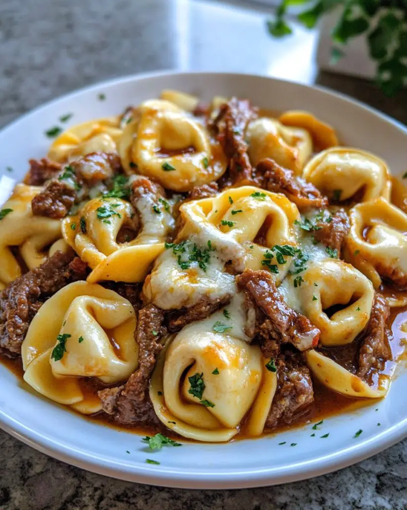 Cheesesteak Tortellini in Rich Provolone Sauce