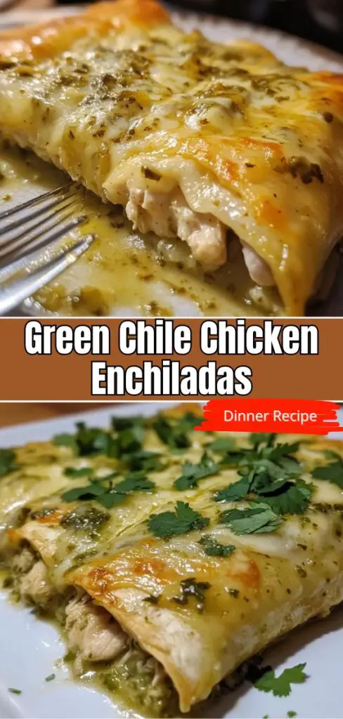 Indulge in these **Green Chile Chicken Enchiladas**, a quick and easy recipe that packs a punch of flavor! With tender chicken, creamy sauce, and a kick from green chiles, they make the perfect weeknight dinner. Try this cheesy delight that everyone will love! Save this pin for your next delicious dinner idea!