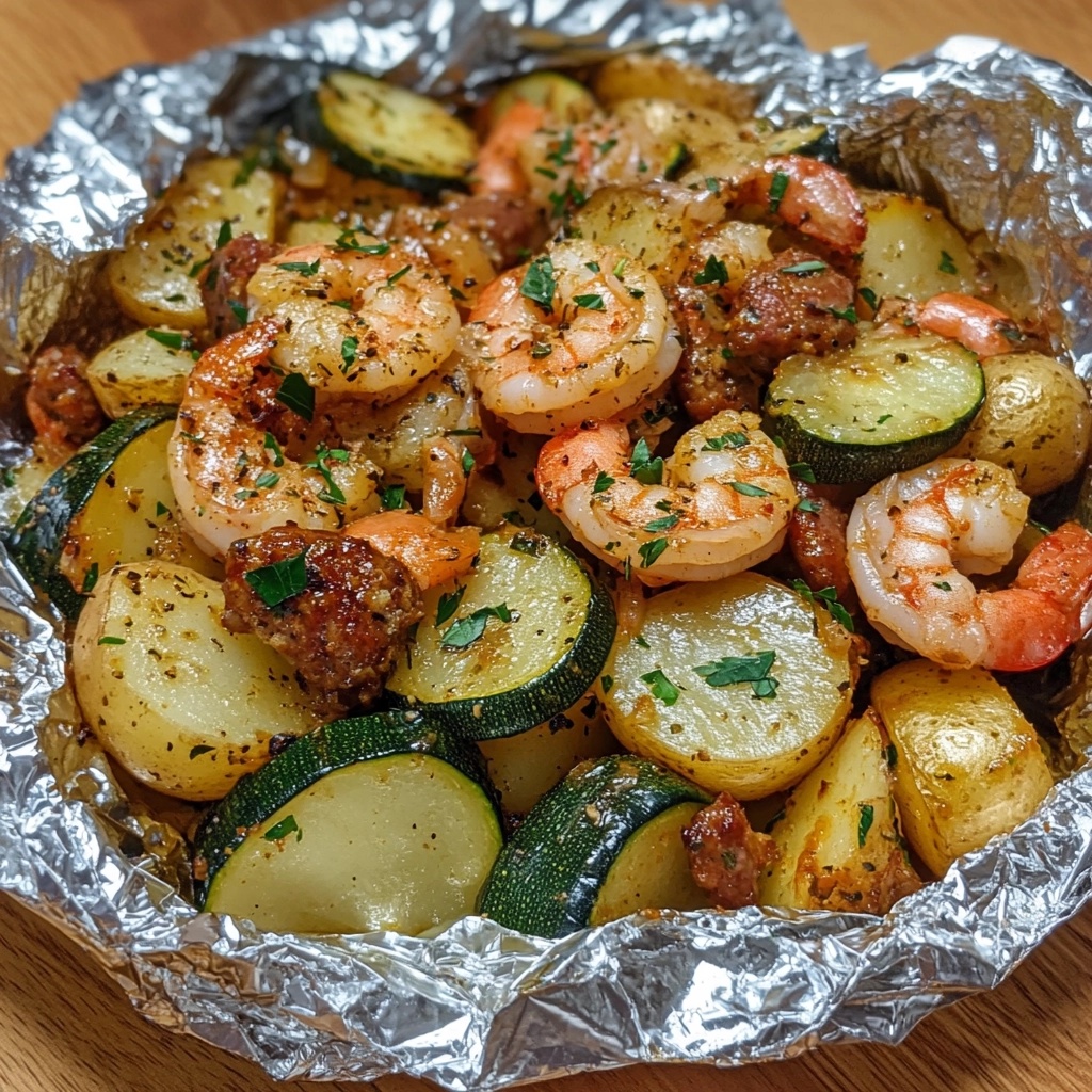 Discover the delicious combination of shrimp, zucchini, potatoes, and spicy Italian sausage in this Easy Shrimp and Zucchini Foil Pack! Perfect for a quick weeknight dinner, this recipe is budget-friendly and packed with flavor. Just throw everything in the foil, grill or bake, and enjoy a healthy meal with minimal cleanup. Try it now and elevate your dinner game—save this pin for later!