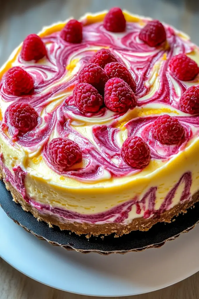 Homemade Lemon Raspberry Swirl Cheesecake