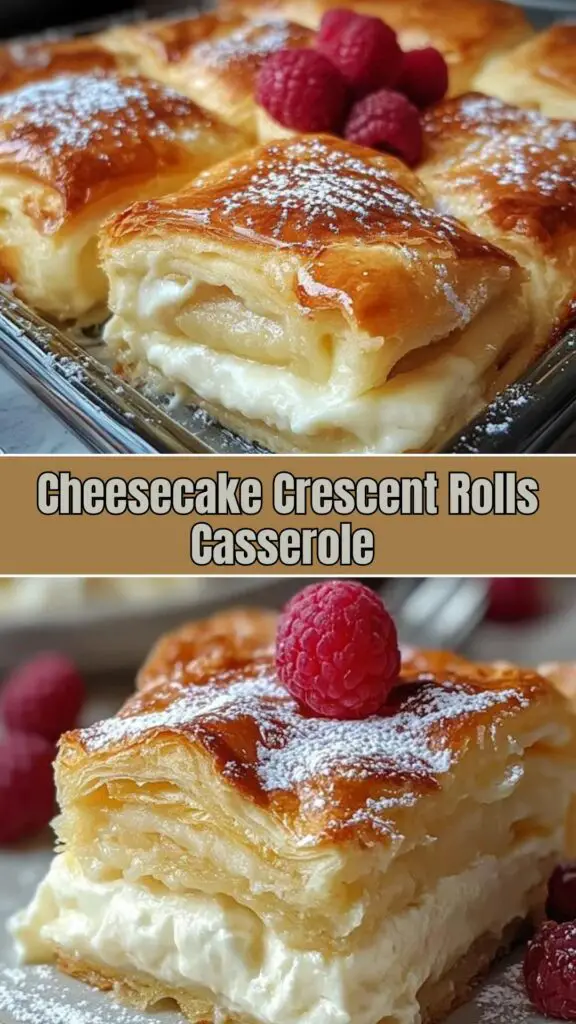 Savor the sweet goodness of Cheesecake Crescent Rolls Casserole! This quick and delicious dessert combines flaky crescent roll dough with creamy cheesecake filling, making it a perfect treat for gatherings or a cozy night in. Easy to prepare, it’s a crowd-pleaser that satisfies your sweet tooth. Don't miss out—save this recipe and indulge in a slice today!