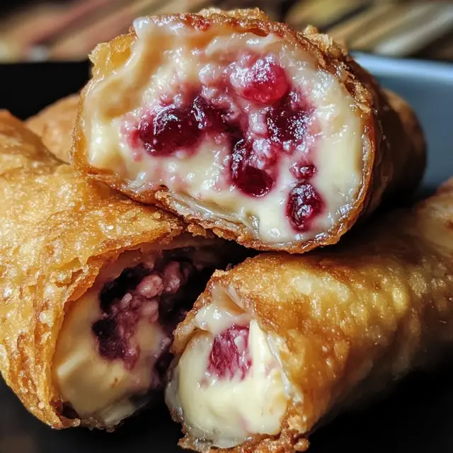 Indulge in these irresistible Cherry Cheesecake Egg Rolls! This delightful dessert combines a luscious cherry filling with creamy cheesecake, all wrapped in a crispy egg roll shell. Perfect for satisfying your sweet tooth, they’re easy to make and ideal for sharing. Treat yourself to this unique take on dessert that’s sure to impress! Save this pin and try the recipe today!