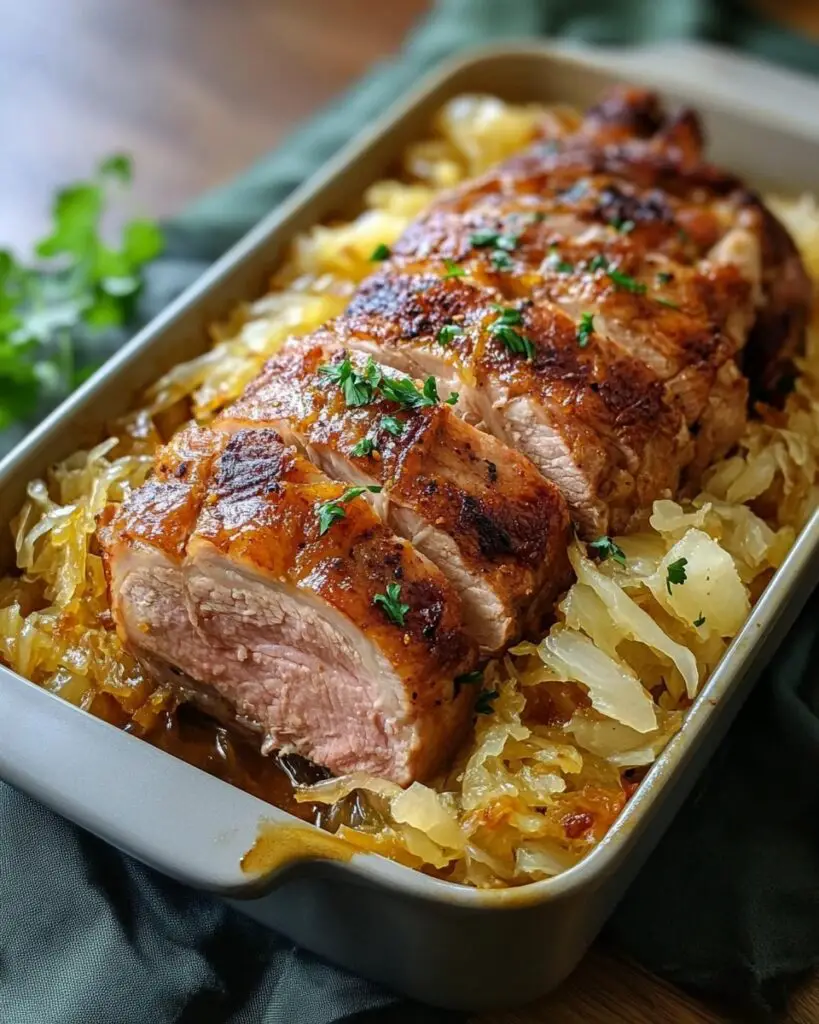 Savor the delightful flavors of our **Delicious Oven Roasted Pork Loin and Sauerkraut** recipe! Perfect for a cozy family dinner, this dish combines juicy pork loin with tangy sauerkraut for a comforting meal that will warm hearts. Easy to prepare, it's a crowd-pleaser that transforms simple ingredients into a flavorful feast. Don’t miss out on this ultimate comfort food—save this pin and bring home the aroma of love and warmth to your table tonight!