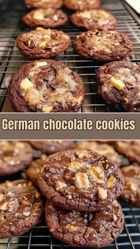 Indulge in these Decadent German Chocolate Cookies that everyone will love! These rich, soft cookies combine sweet coconut, chocolate chunks, and crunchy pecans for a delightful treat. Perfect for satisfying your sweet tooth or impressing guests! Save this pin now and try the recipe today!