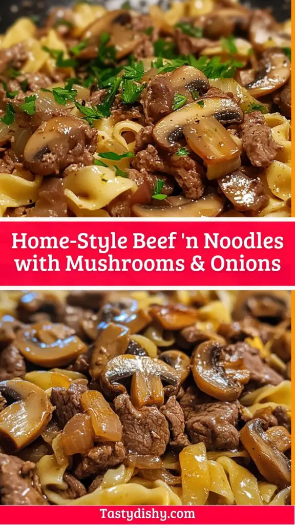 Savor the rich flavors of our Home-Style Beef 'n Noodles with Mushrooms & Onions recipe! This hearty dish combines tender beef, savory mushrooms, and onions to create the ultimate comfort food. Perfect for family dinners, it's easy to make and sure to please everyone at the table. Don’t miss out—save this pin and bring a taste of home to your kitchen today!