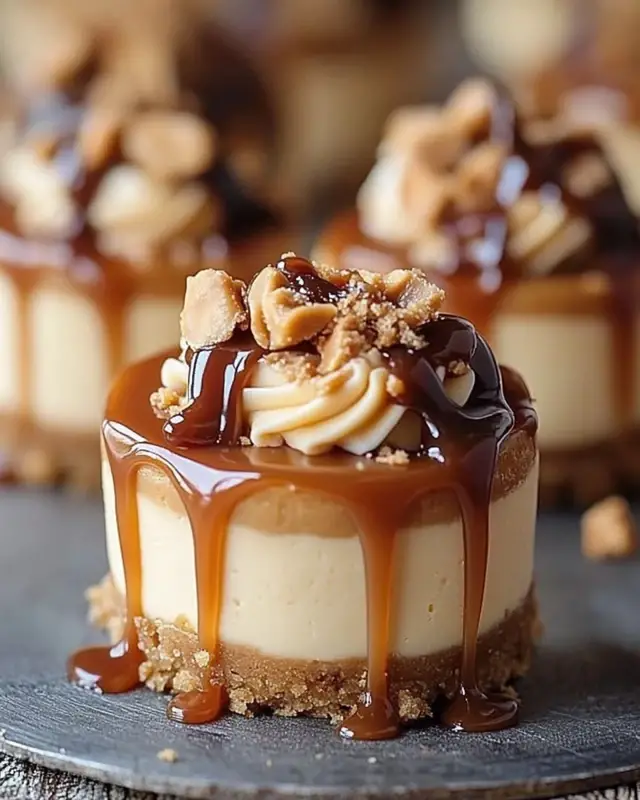 Satisfy your sweet tooth with these Irresistible Peanut Butter Caramel Mini Cheesecakes! This easy recipe combines rich peanut butter and creamy cheesecake topped with luscious caramel for a delightful dessert experience. Perfect for any occasion, they’re a hit at parties or cozy nights in. Don’t miss out on this tempting treat! Save the pin and try making these mouthwatering mini cheesecakes today!