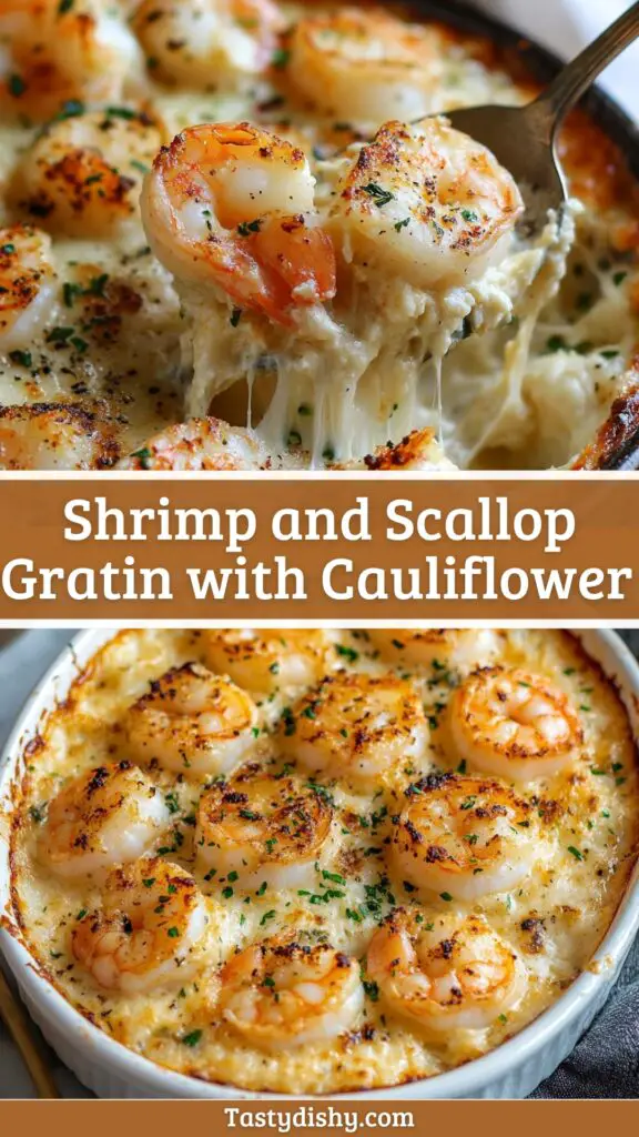 Dive into this creamy Shrimp and Scallop Gratin with Cauliflower, a perfect seafood bake that's both luxurious and comforting! This dish combines succulent shrimp and tender scallops layered with a rich, cheesy sauce. It's a fantastic way to enjoy seafood while sneaking in healthy veggies. Ideal for special occasions or a cozy dinner, this gratin will impress your family and friends! Save this pin for an unforgettable dinner tonight!