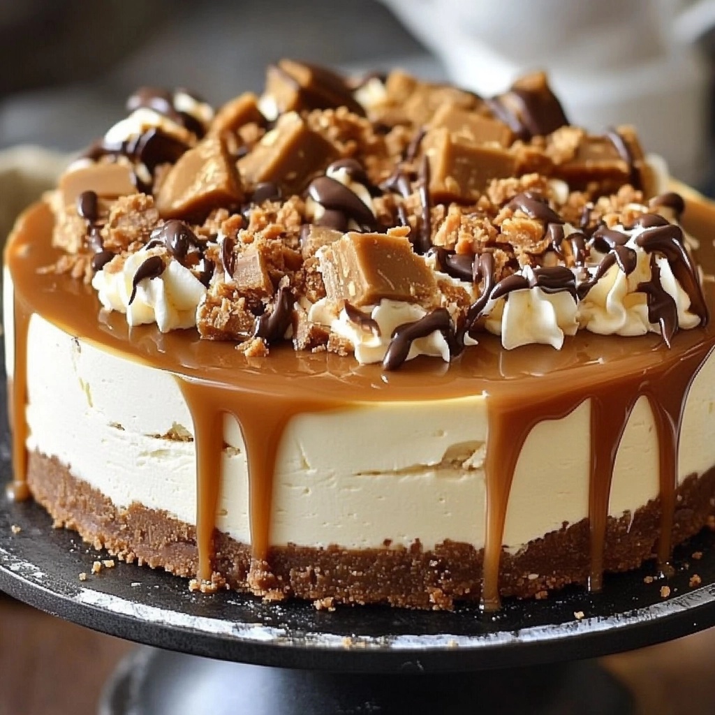 Savor the rich flavors of Toffee Caramel No-Bake Cheesecake! This decadent dessert brings together creamy cheesecake, sweet toffee, and luscious caramel without turning on the oven. Perfect for gatherings or a special treat, it’s easy to make and even easier to enjoy. Try this delightful recipe now and impress your guests! Don’t forget to save this pin for your next dessert inspiration!