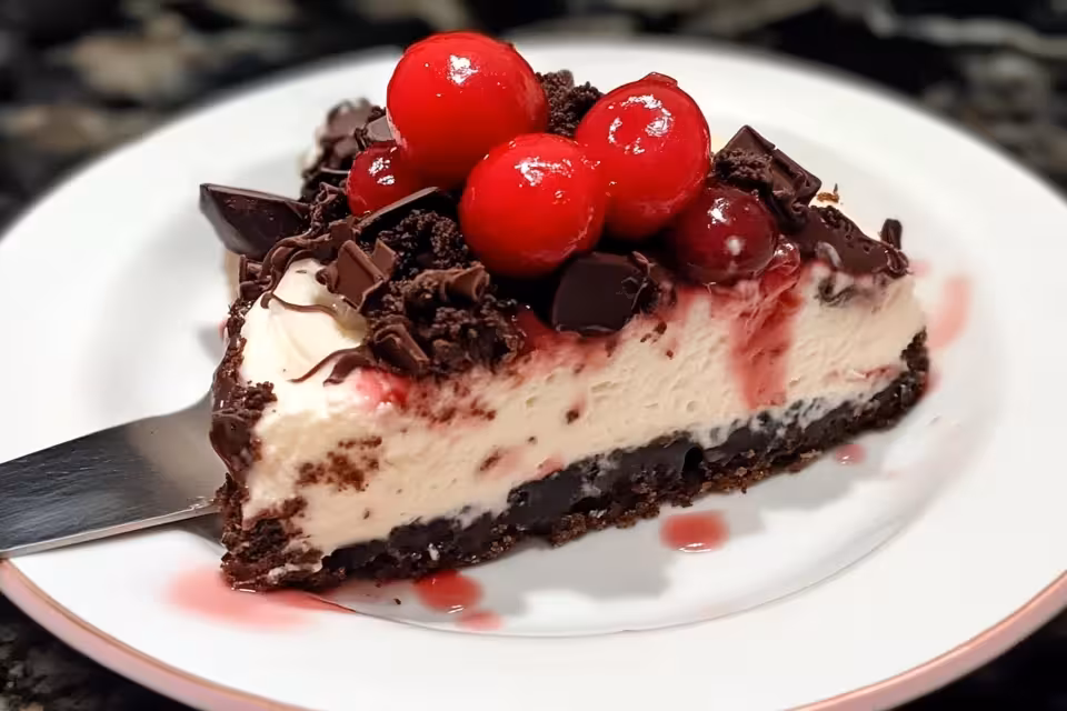 Indulge in this delicious Black Forest Cheesecake that combines rich chocolate and creamy cheese! Perfect for dessert lovers, it's easy to make and sure to impress your guests. Enjoy the delightful flavors of cherry and chocolate in every bite. Save this pin and try the recipe today for a sweet treat you won’t forget! 🍰✨