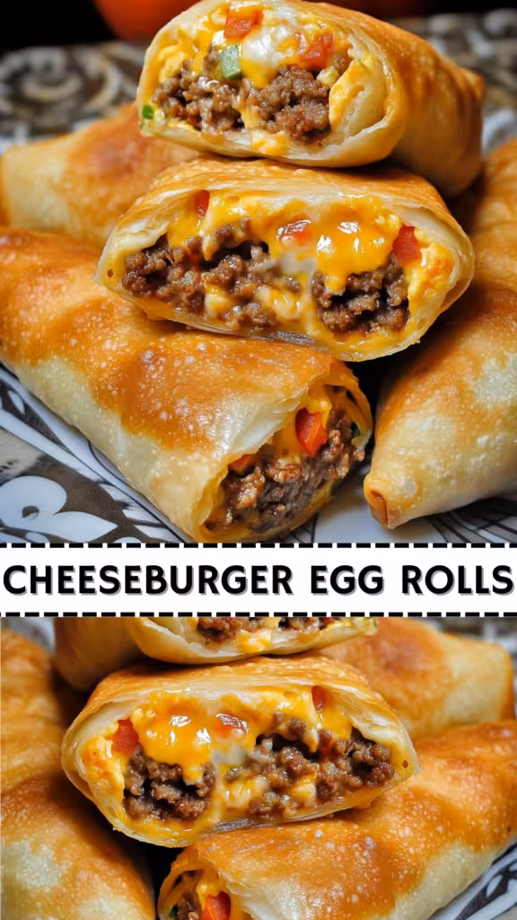Try these delicious Cheeseburger Egg Rolls for a fun twist on a classic favorite! Packed with savory beef, melted cheese, and crispy wrappers, they’re perfect for parties or a cozy night in. Easy to make, these egg rolls provide a tasty way to enjoy cheeseburgers without the bun. Don't miss out—save this pin for your next snack craving!