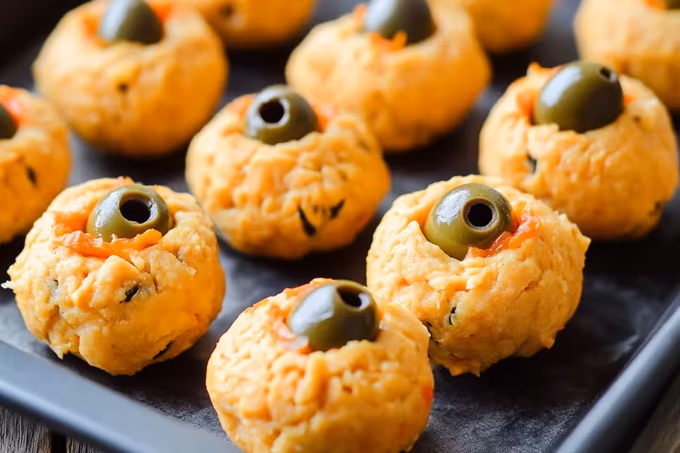 Get ready for a spooktacular treat with these Halloween Cheese Olive Balls! Made with creamy cheese and tangy olives, they're perfect for your Halloween party or a fun snack. Easy to make and utterly delicious, these bites are sure to impress your guests. Don’t forget to save this pin for your next celebration or visit our site for the full recipe!