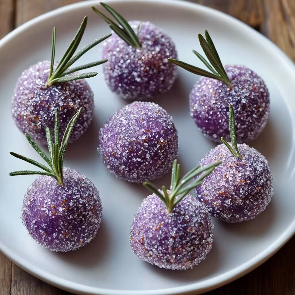 Indulge in our delightful Purple Sugar-Coated Fruit Truffles with Rosemary Stems! These truffles are not only delicious but also visually stunning, making them perfect for any occasion. Packed with fruity goodness and a hint of rosemary, they provide a unique twist that’s sure to impress. Easy to make and utterly satisfying, they are a must-try for dessert lovers. Save this pin and visit our site for the full recipe!