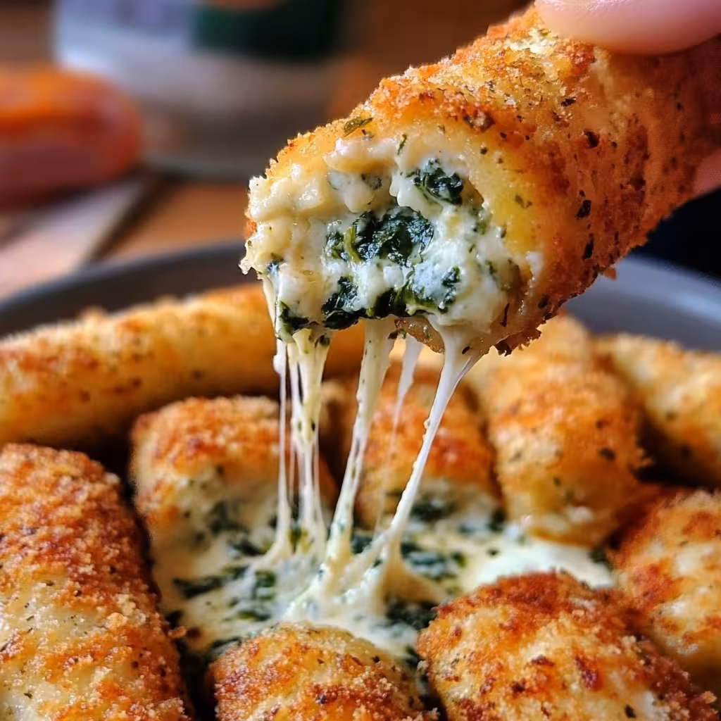Enjoy the cheesy goodness of Spinach Dip Mozzarella Sticks! This easy recipe combines creamy spinach dip with crispy mozzarella for a delightful appetizer. Perfect for parties or game nights, these cheesy bites are sure to impress your guests! Don't miss out on this delicious treat!