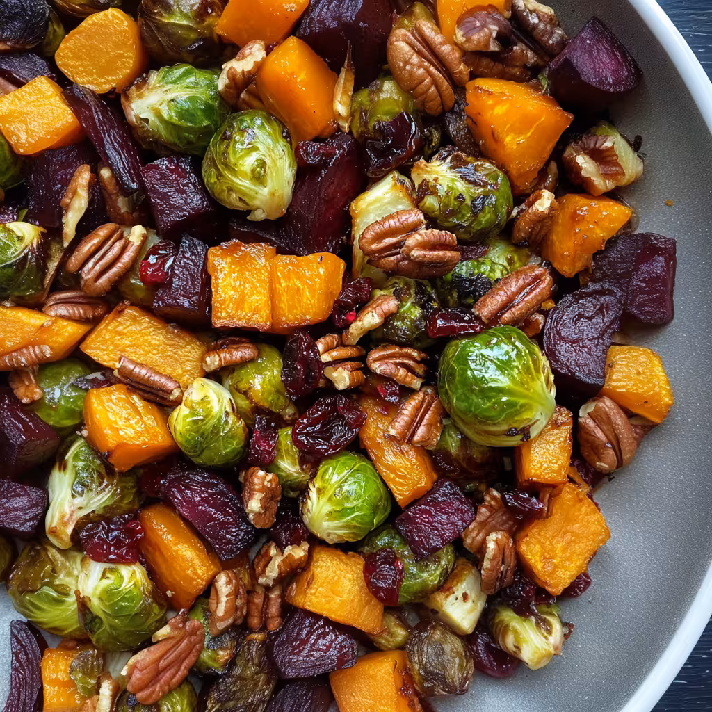 Enjoy a fresh and vibrant Autumn Salad packed with flavor! This delightful recipe features crunchy Brussels sprouts, sweet cranberries, crunchy pecans, earthy beets, and roasted butternut squash. Perfect for fall gatherings or a healthy everyday meal. Discover the taste of the season in every bite!