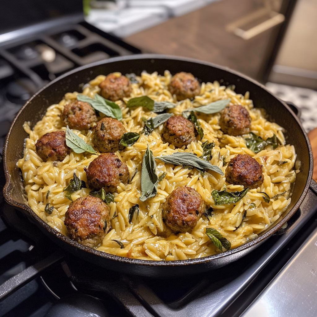Enjoy these delicious Baked Sage Chicken Meatballs with Parmesan Orzo! This easy recipe is perfect for a family dinner or a special occasion. Juicy meatballs paired with creamy orzo make a comforting and satisfying meal. Great for meal prep or quick weeknight dinners!