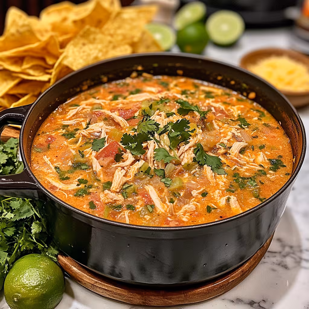 Cozy up with this delicious Creamy Chicken Tortilla Soup! This easy recipe combines tender chicken, spices, and cream for a rich flavor. Top it with crispy tortilla strips for the perfect crunch. Ideal for chilly nights or family gatherings! 🍲🌮 #ChickenTortillaSoup #CreamySoup #EasyRecipes #ComfortFood