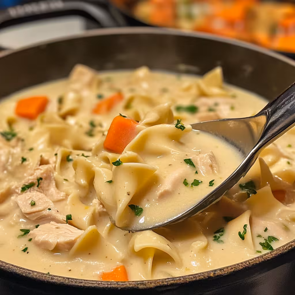 Warm up with this Easy Creamy Chicken Noodle Soup that's perfect for chilly days! This comforting recipe features tender chicken, soft noodles, and a rich, creamy broth. Ideal for a cozy family dinner or a quick weeknight meal. You’ll love how simple and delicious it is!