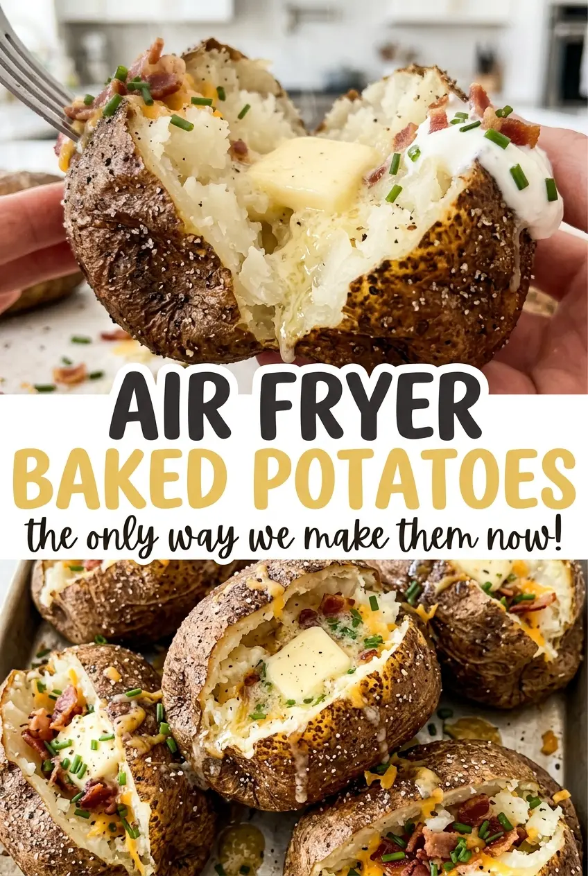 Air fryer baked potatoes fluffy tender centers