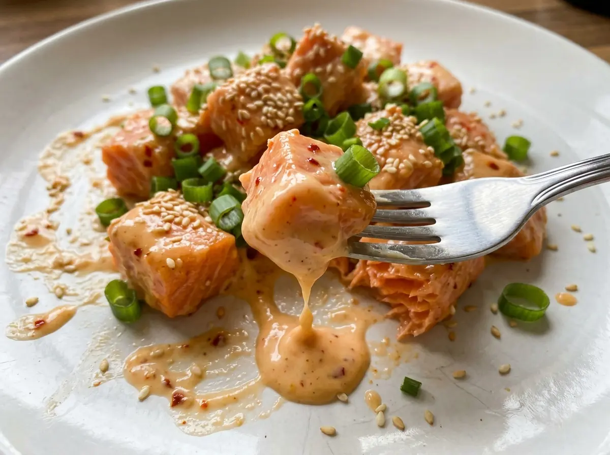 Air Fryer Bang Bang Salmon glossy chili glaze
