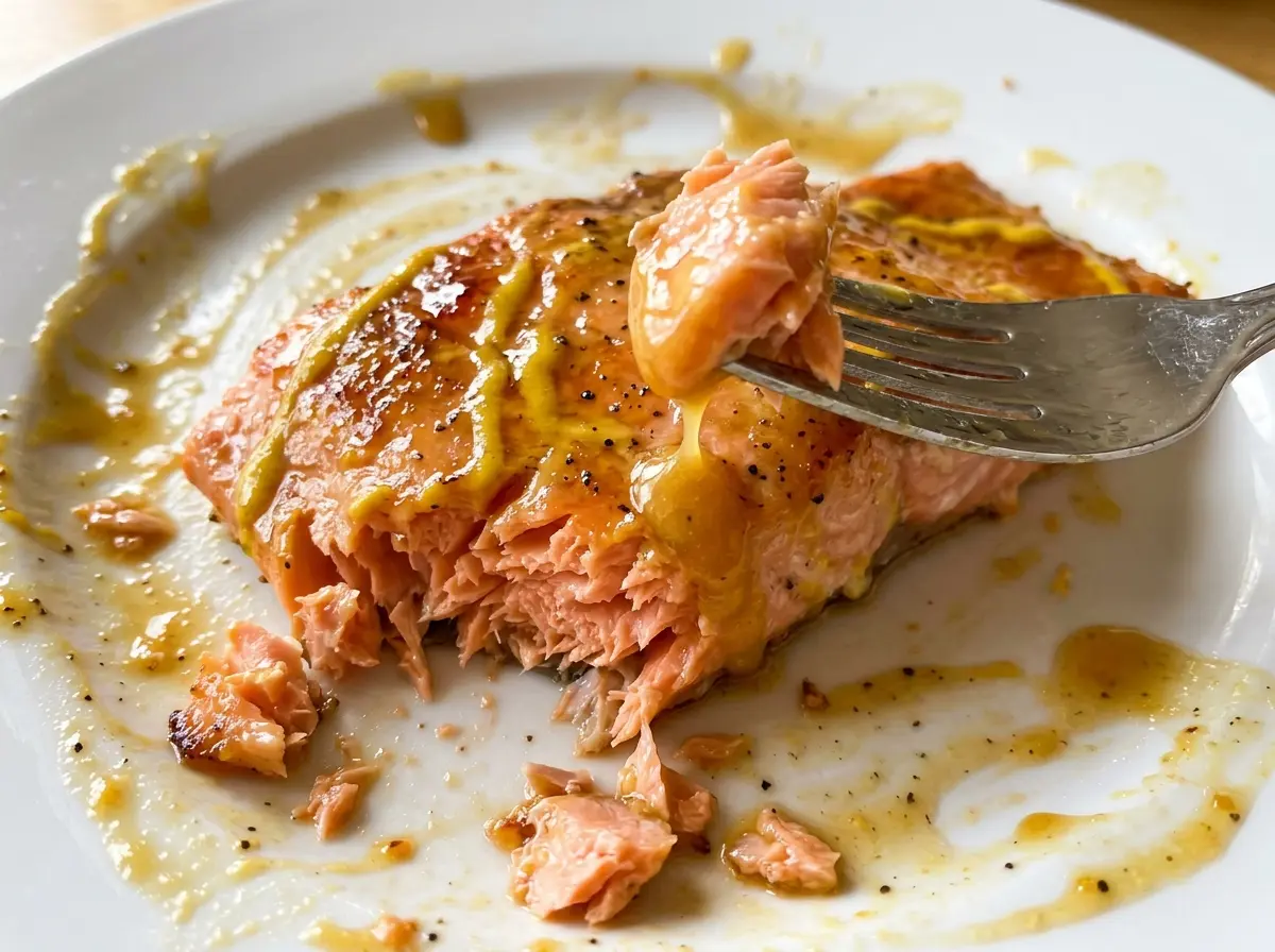 Air Fryer Honey Mustard Salmon glossy glazed fillets