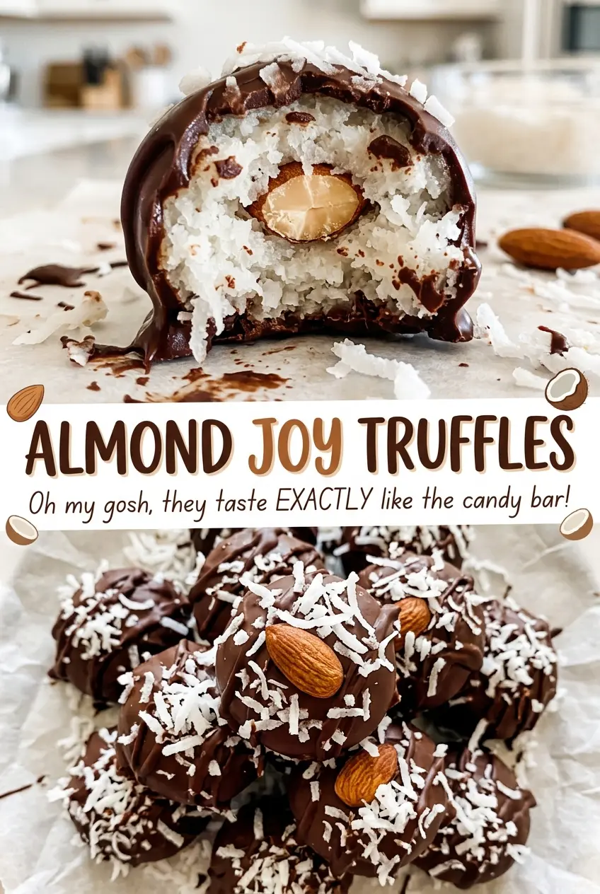 Almond Joy Truffles with glossy chocolate coating