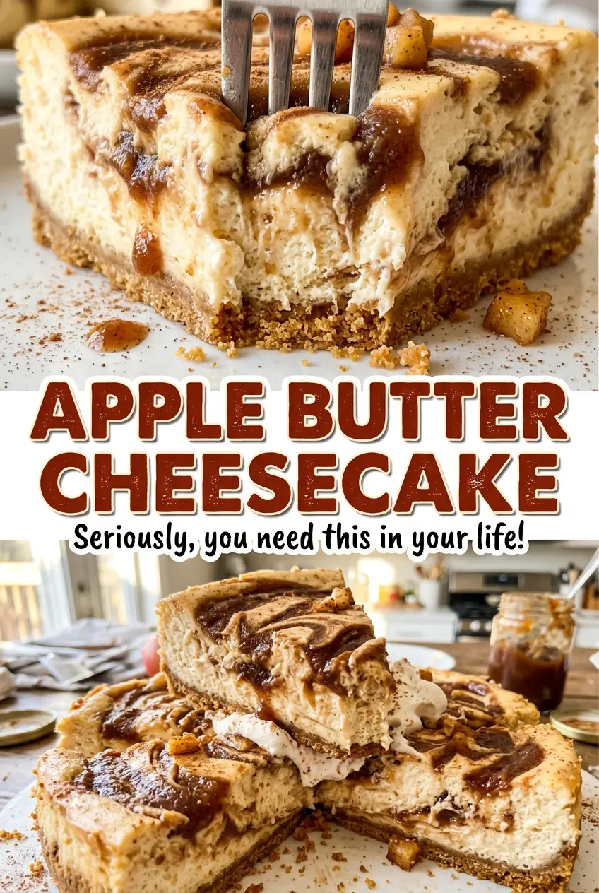 Apple Butter Cheesecake golden crust and apple swirl