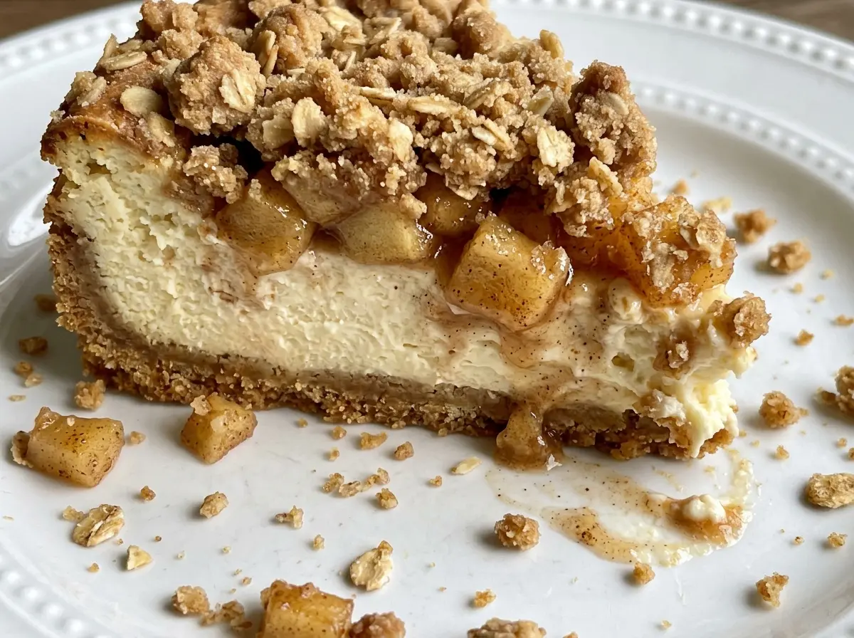 Apple Crumble Cheesecake with golden oat crumble