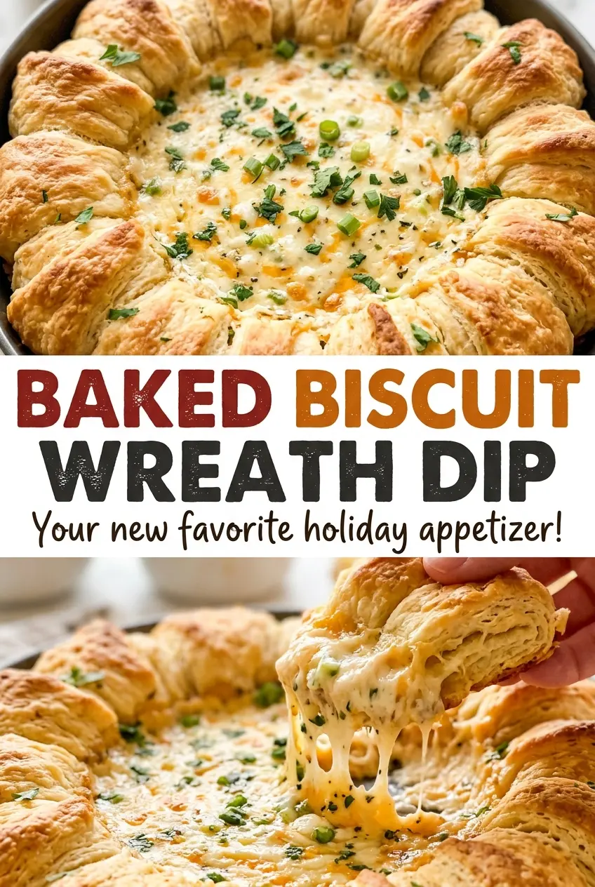 Baked Biscuit Wreath Dip bubbling spinach artichoke