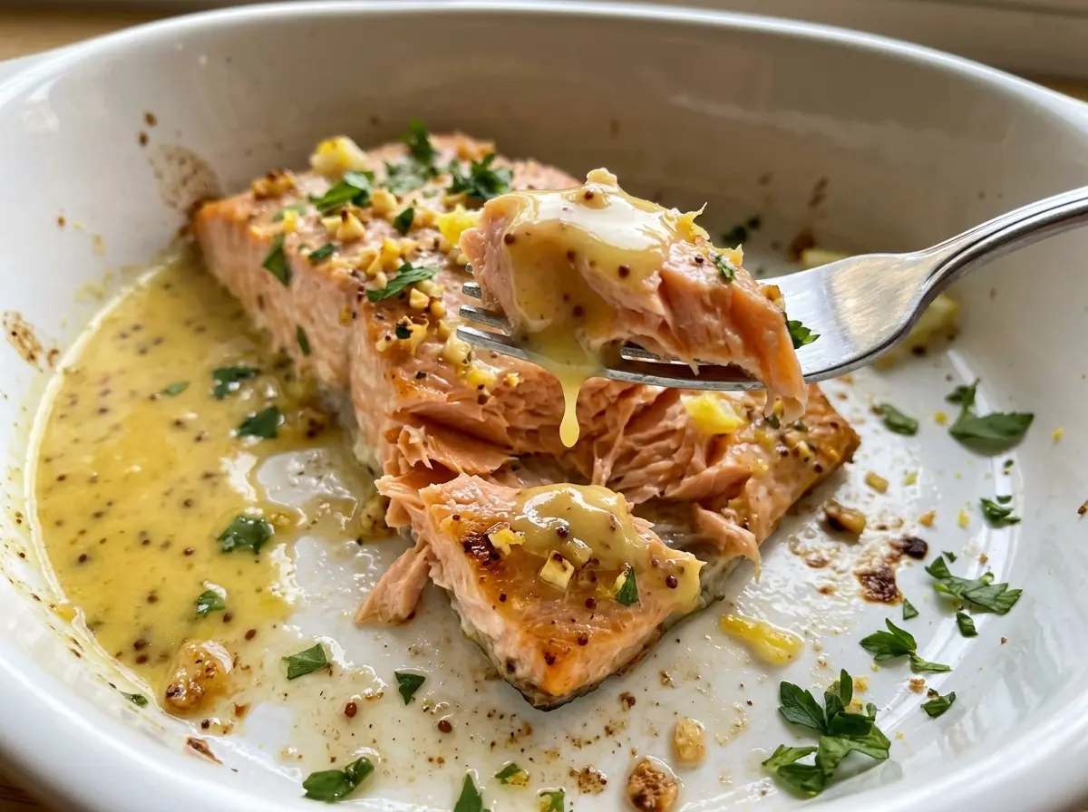 Baked Dijon Salmon with glossy mustard coating