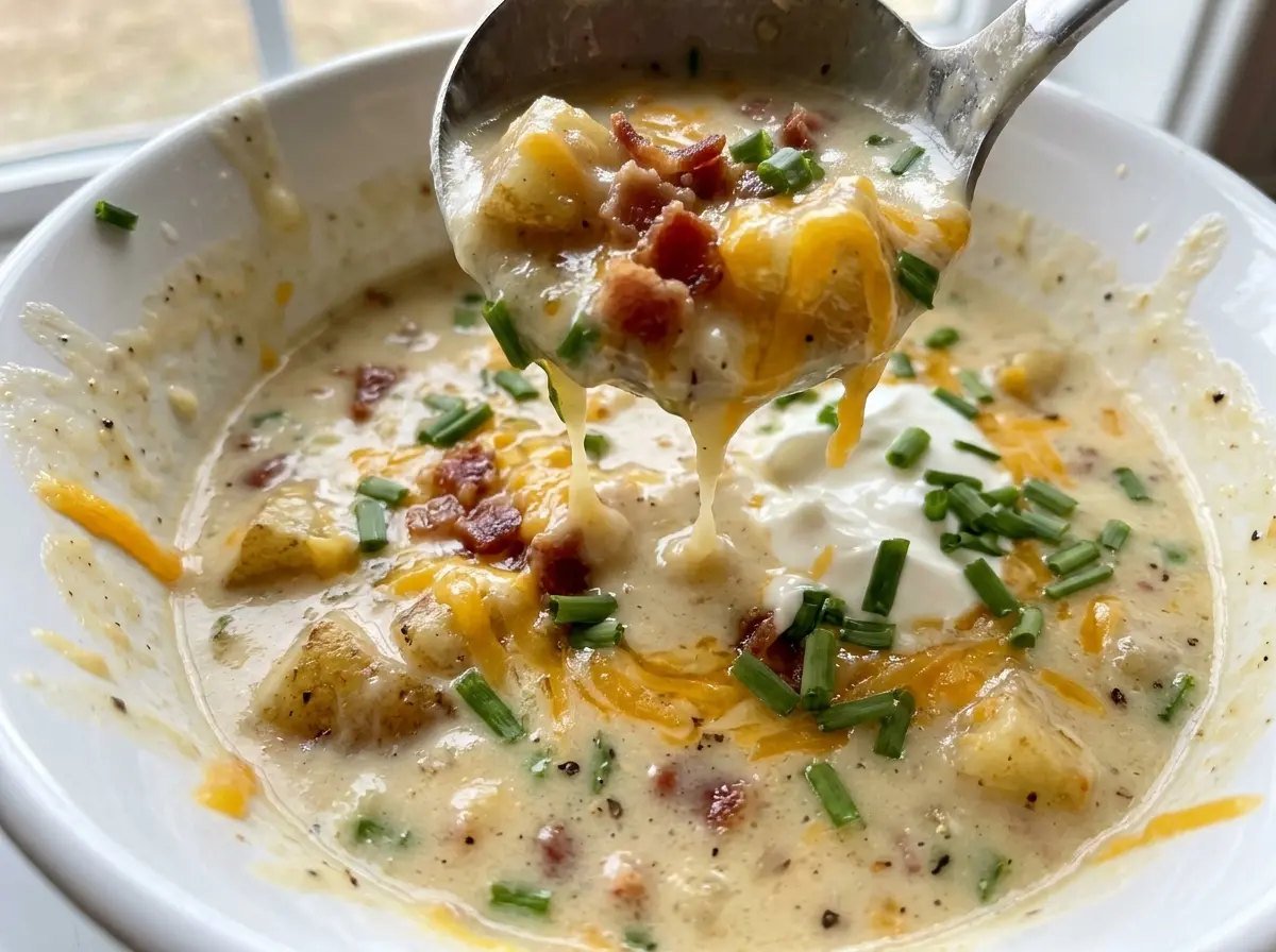 Baked Potato Soup creamy, cheesy, bacon-topped