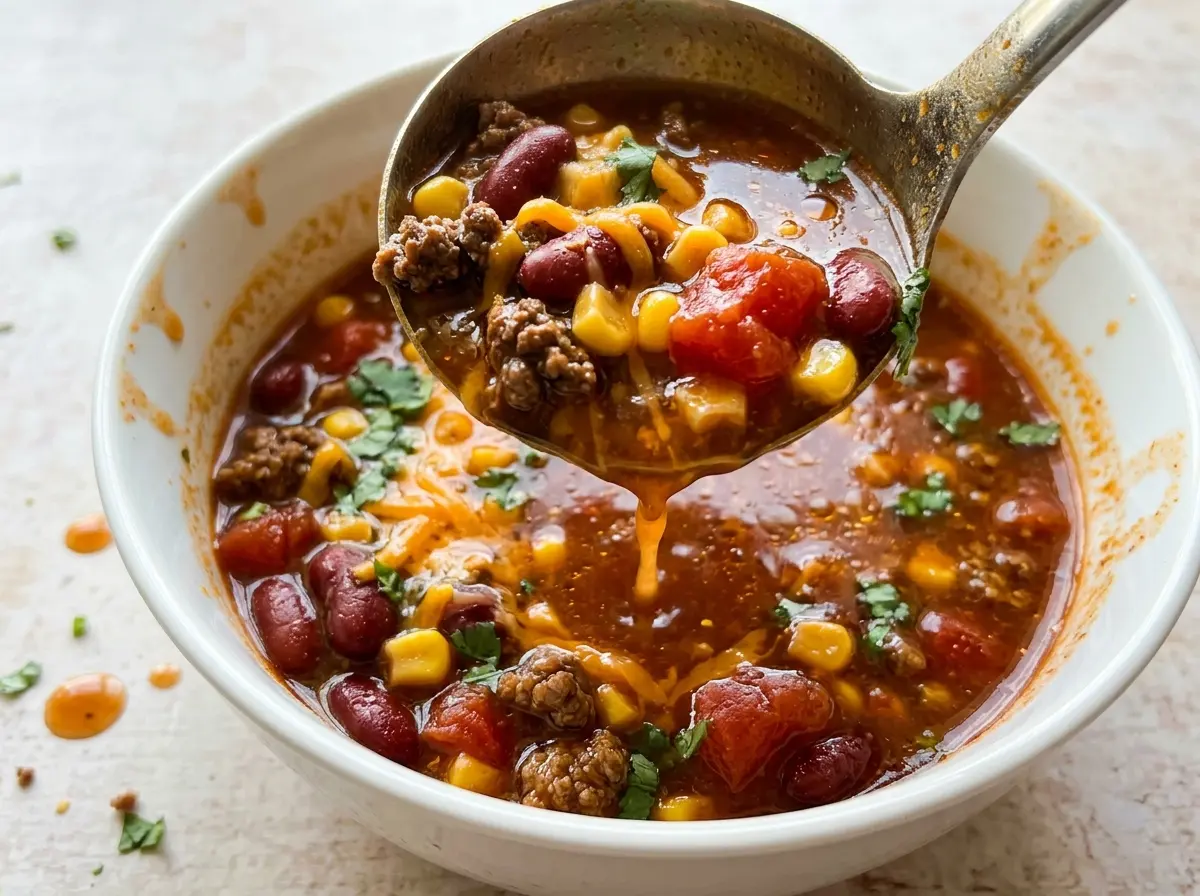 Beef Taco Soup with hearty, colorful beans
