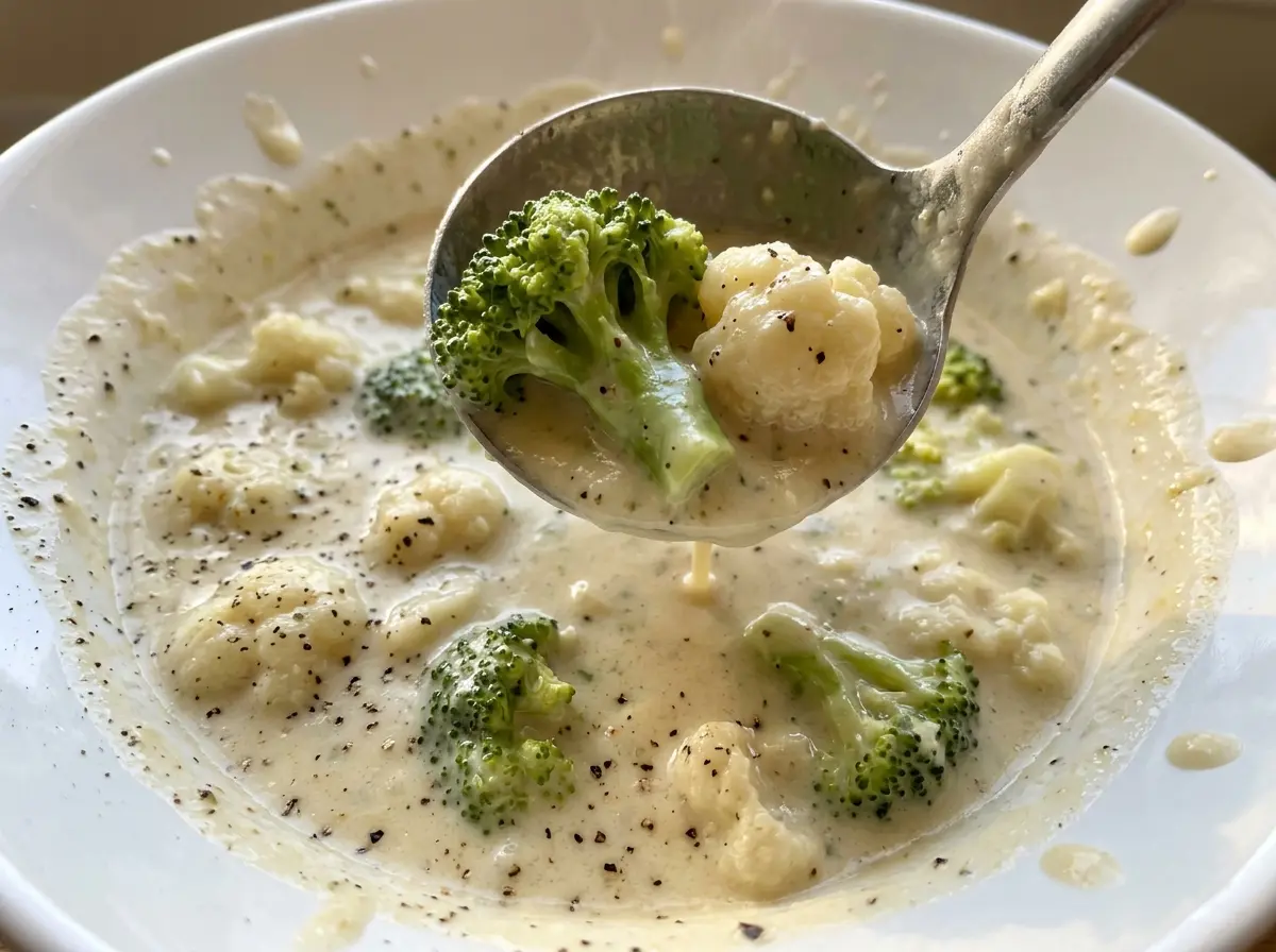 Broccoli Cauliflower Soup creamy cheddar