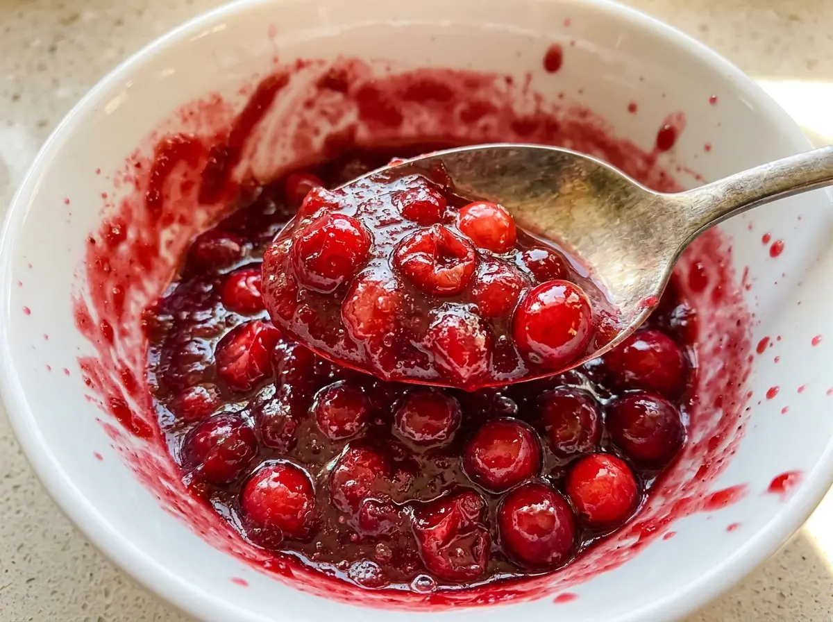 Canning cranberry sauce, glossy ruby berries