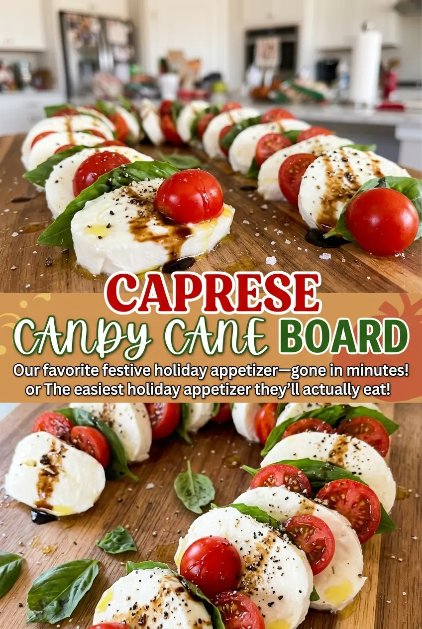 Caprese Candy Cane Board fresh basil closeup