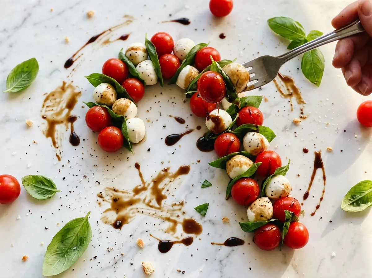 Caprese Candy Cane Board striped tomato mozzarella