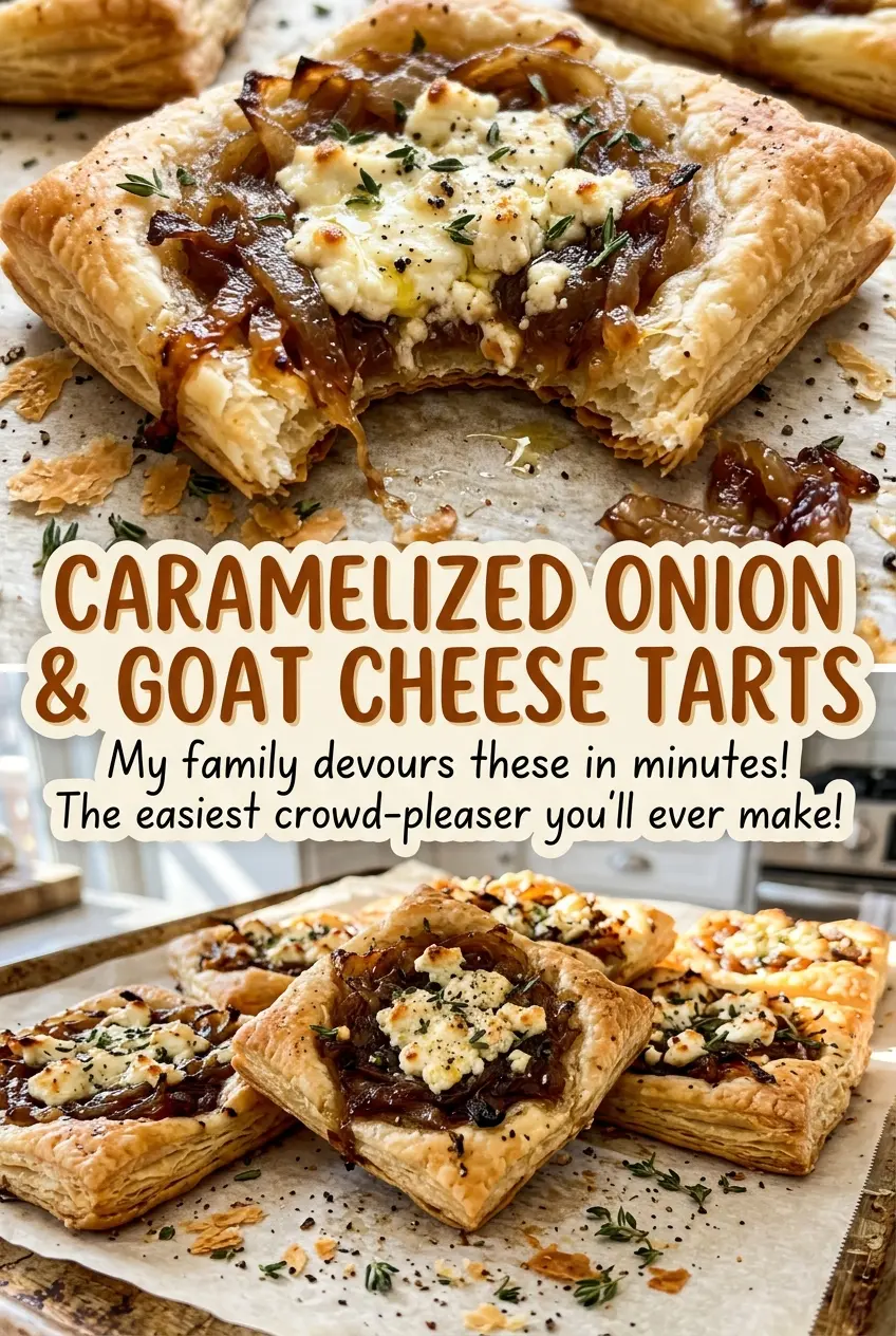 Caramelized onion and goat cheese tarts with golden flaky crust