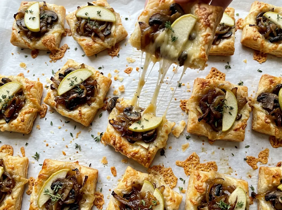 Caramelized Onion Mushroom Apple Gruyere Bites golden flaky savory