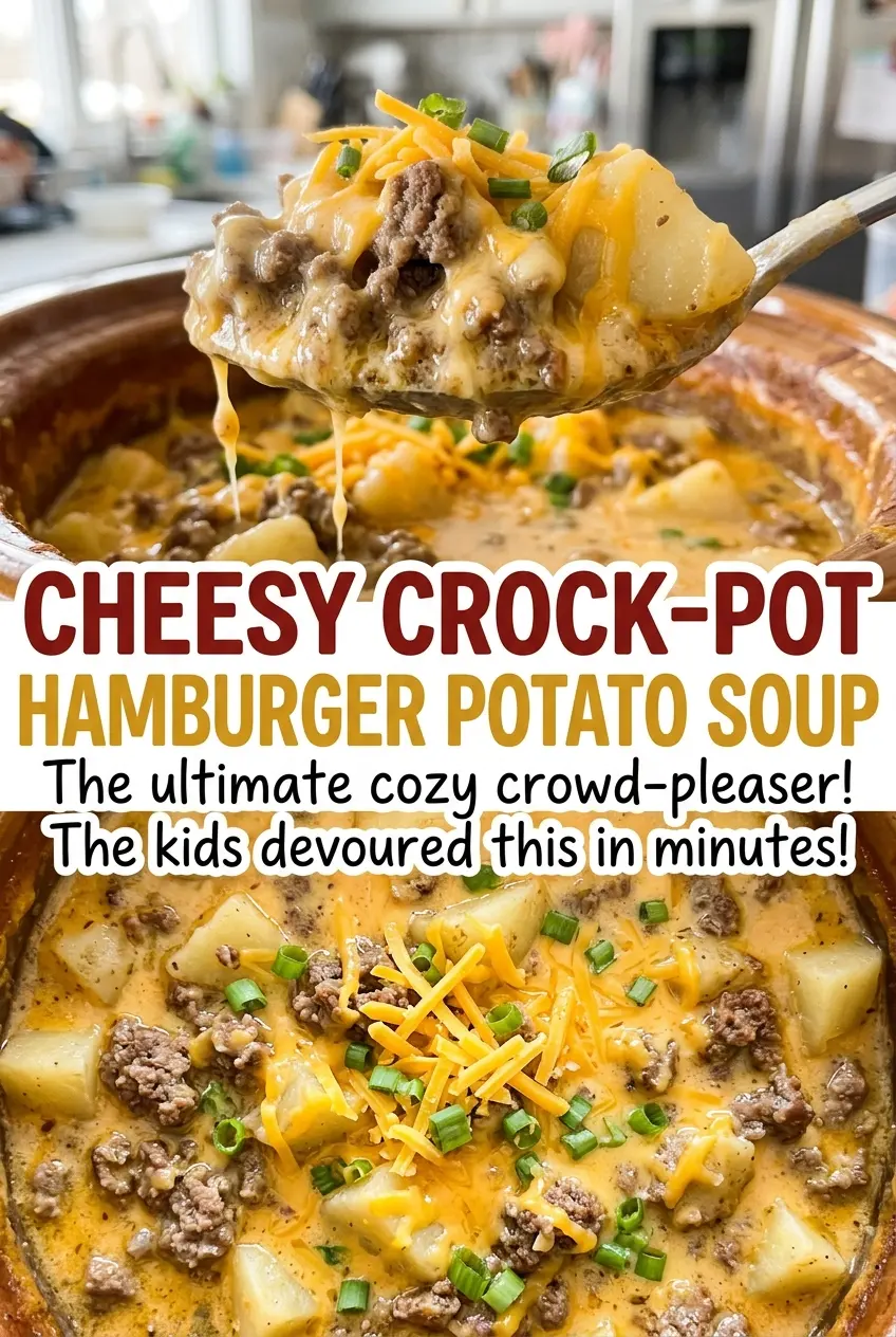 Cheesy Crock Pot Hamburger Potato Soup hearty potato close-up