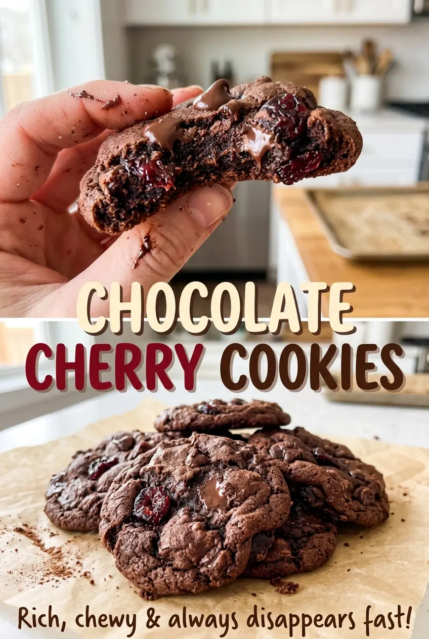 Chocolate Cherry Cookies with glossy chocolate topping