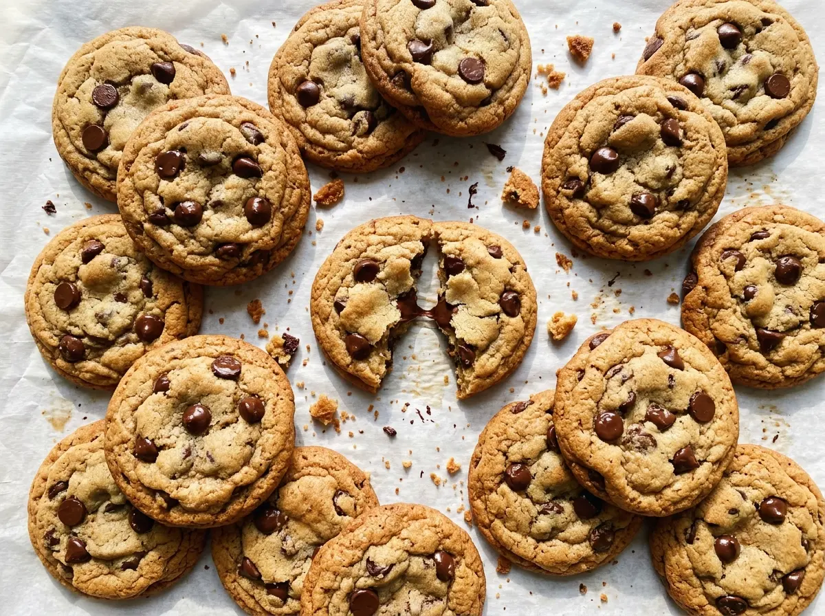Chocolate chip cookies without brown sugar, golden edges