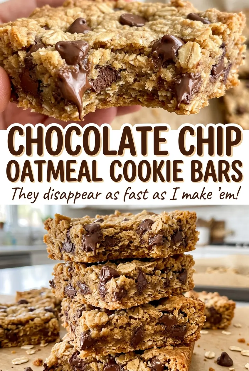 Chocolate Chip Oatmeal Cookie Bars chewy oat texture
