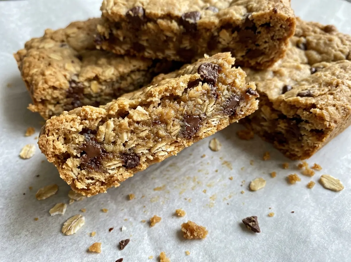 Chocolate Chip Oatmeal Cookie Bars golden edges