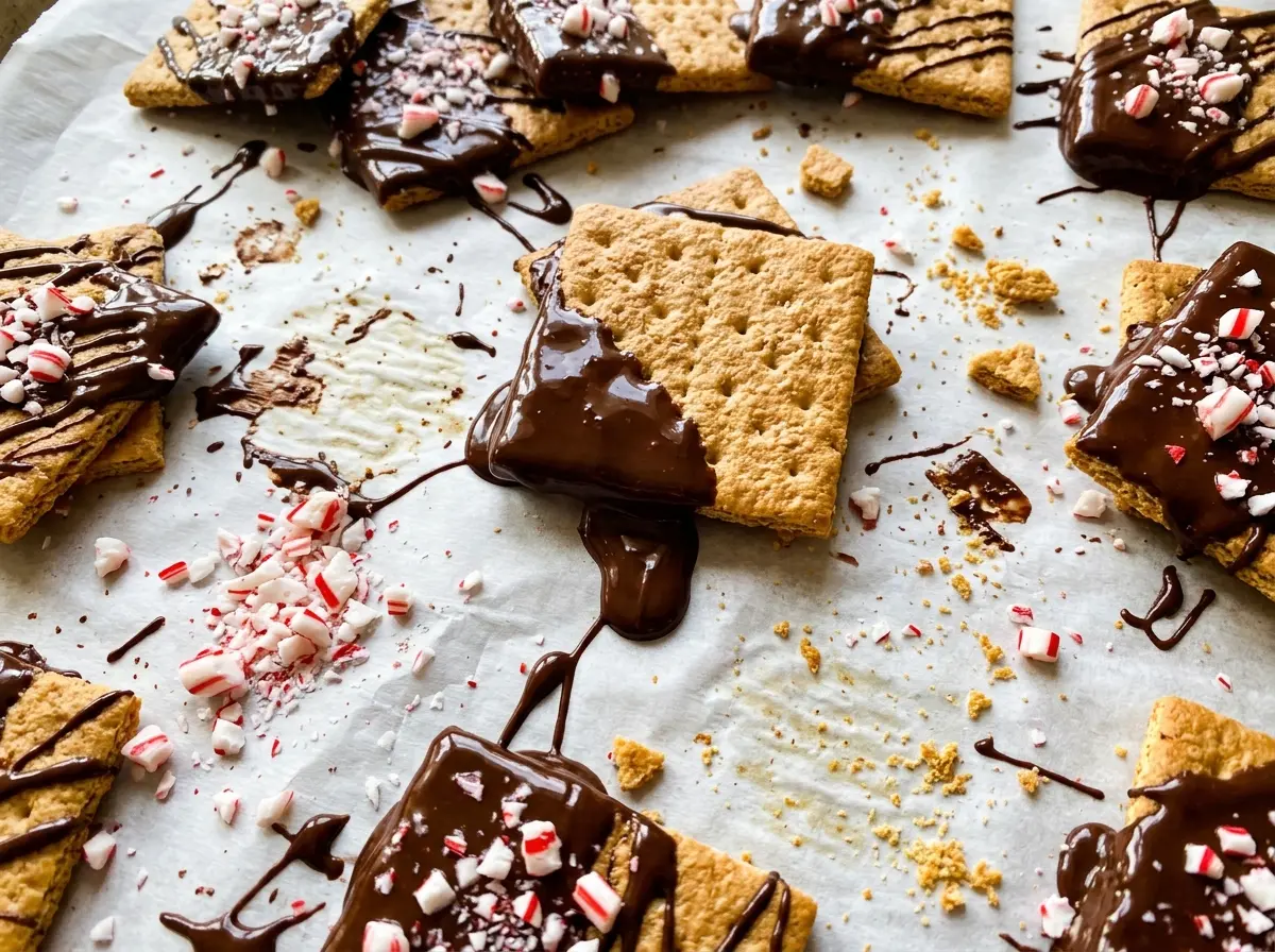 Chocolate Peppermint Grahams with peppermint crunch