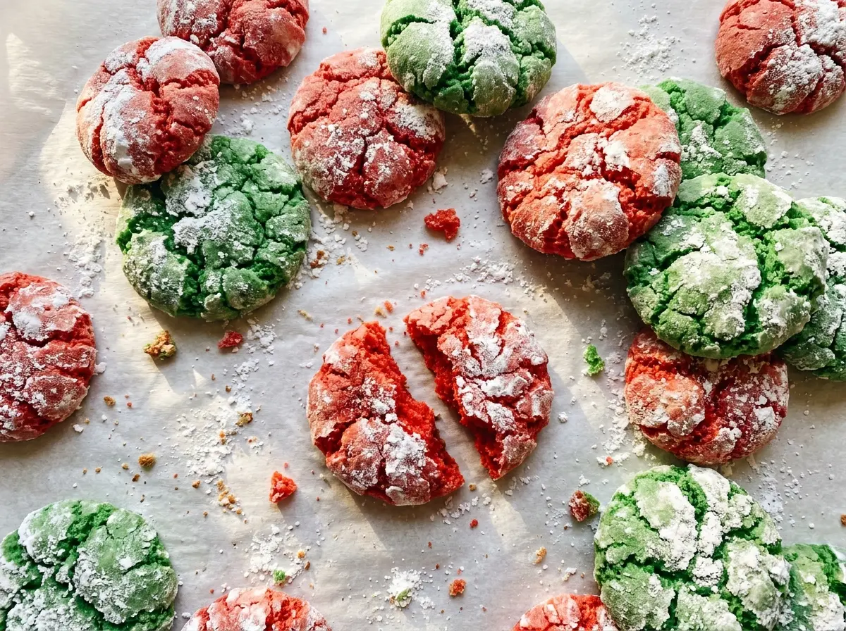 Christmas Crinkle Cookies with crackled chocolate tops