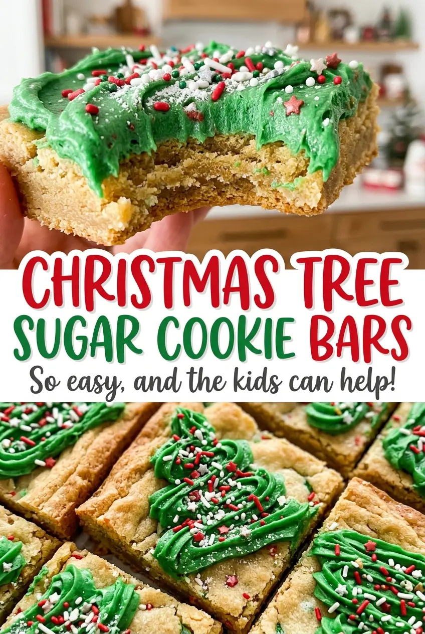 Christmas Tree Sugar Cookie Bars piped frosted decorations