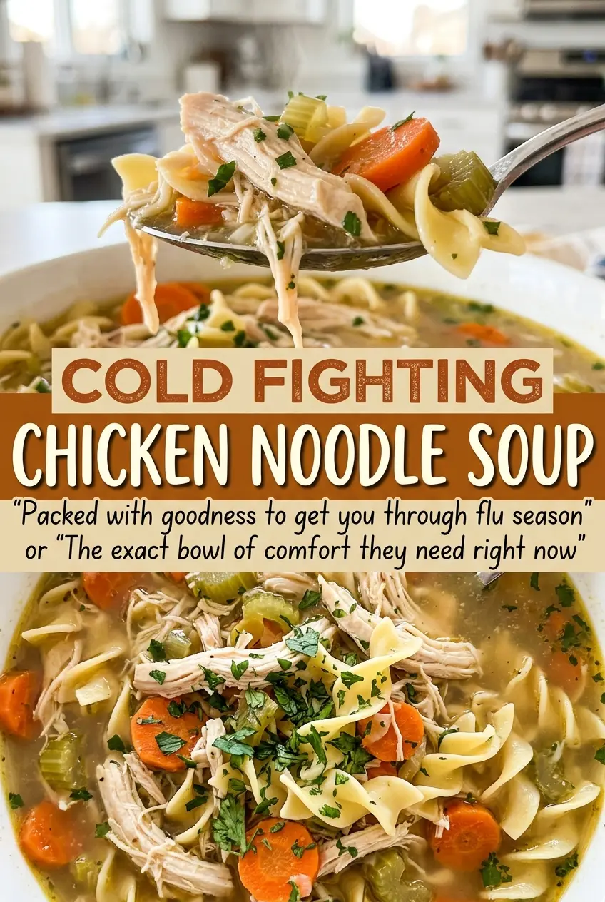 Cold Fighting Chicken Noodle Soup, golden and comforting
