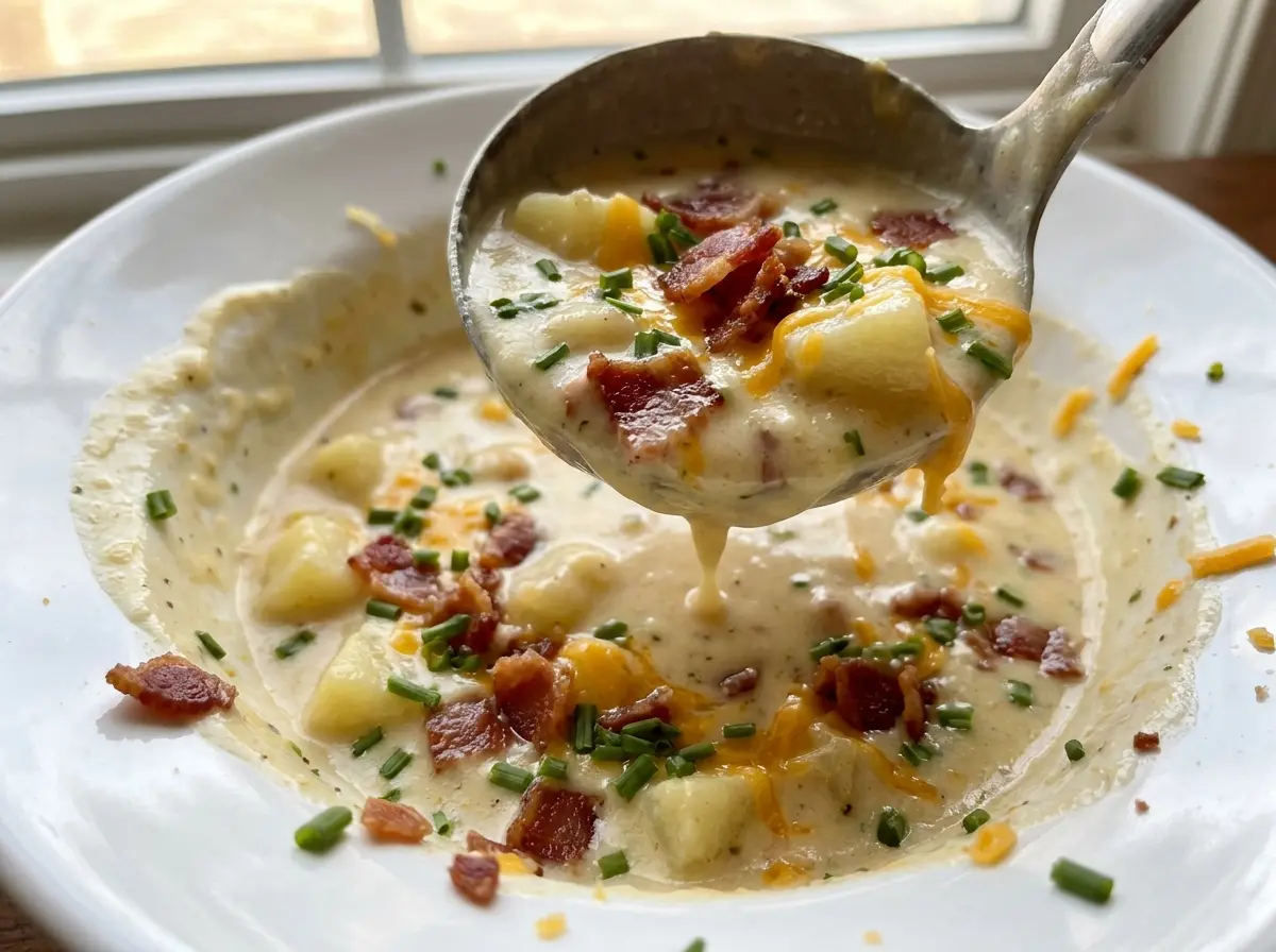Copycat Outback Baked Potato Soup creamy cheddar bacon