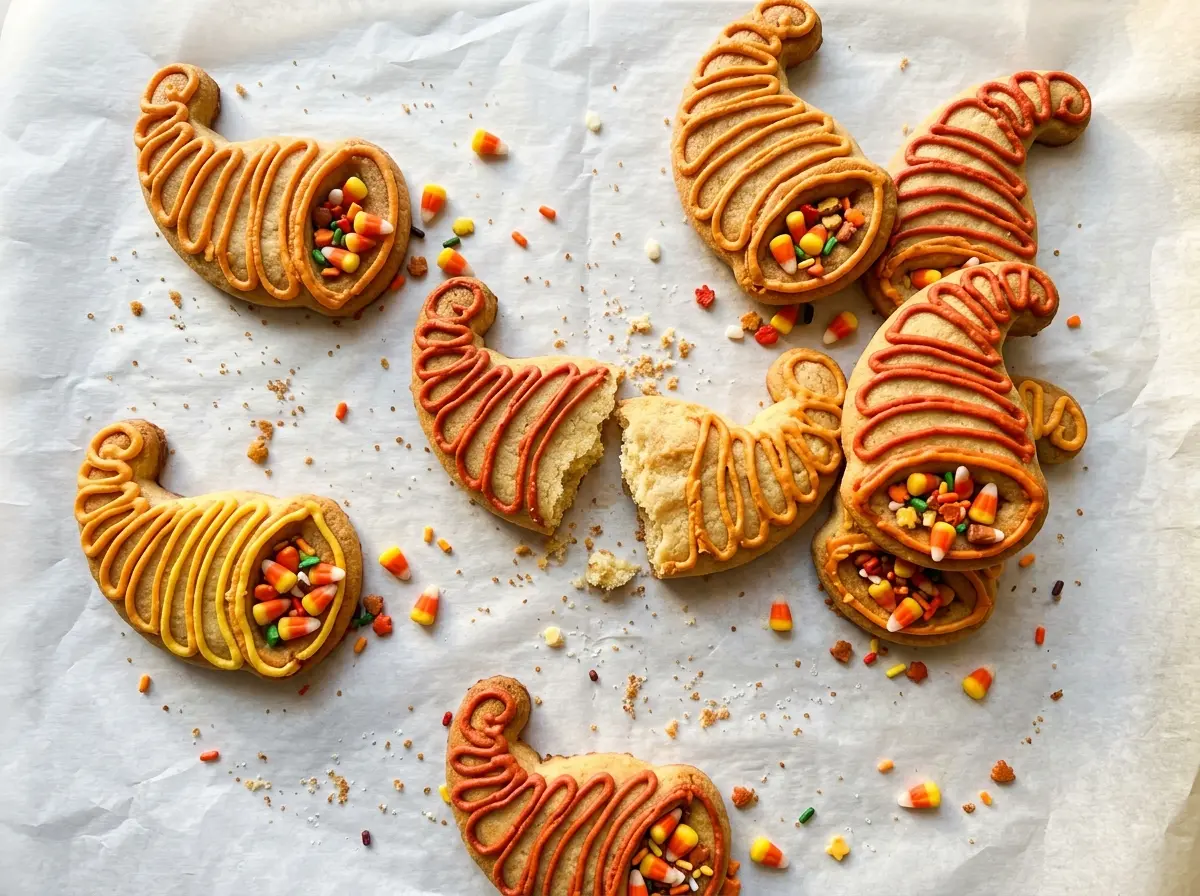 Cornucopia Cookies with golden candy corn