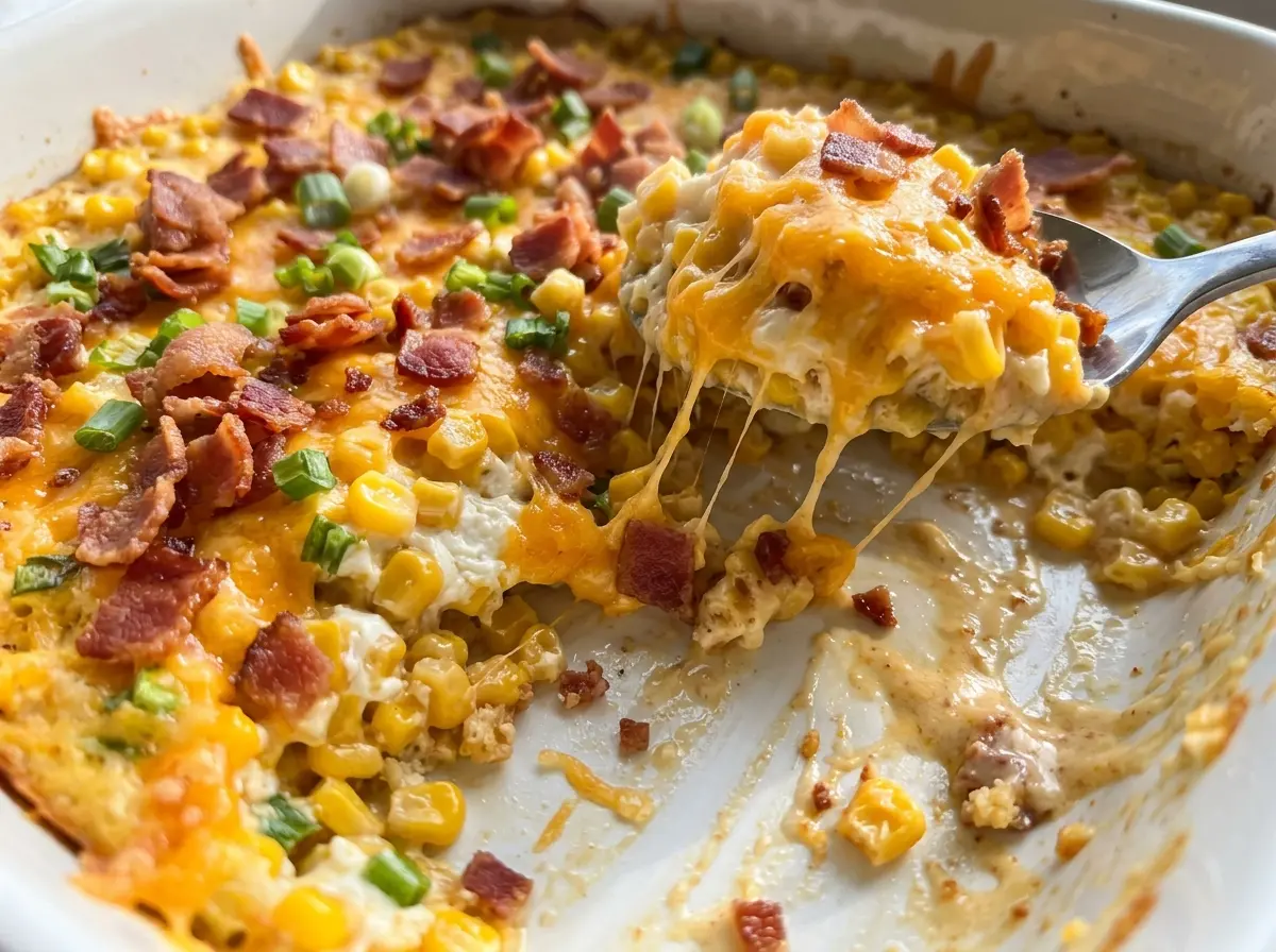 Crack Corn Casserole with golden cheesy top
